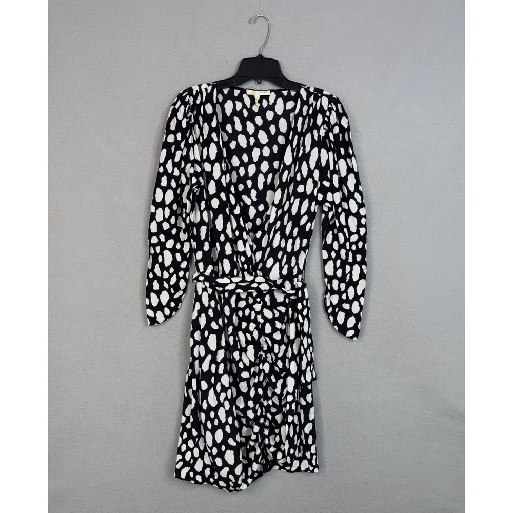 Maje Dress Womens 3 Black White Animal Print Long Sleeve Wrap Mini Parisian Chic